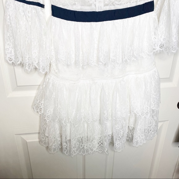 Self-Portrait Fine Lace Mini Dress White - Picture 6 of 14